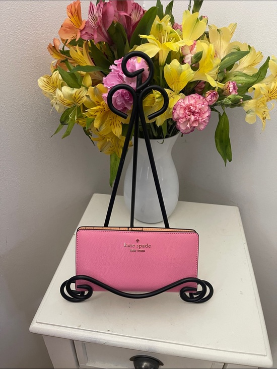 kate spade Handbags - Kate Spade Bubble Gum Pink Leather Wallet with Gold Logo